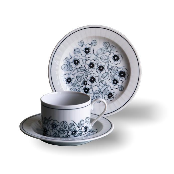 Floral-themed cup and saucer set (3 pieces, each containing flowers), , large