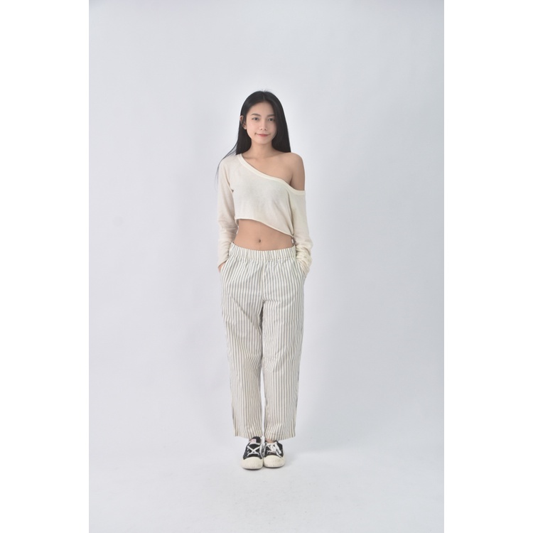 (L) uniqlo高腰質感棉質純棉白色長褲二手衣, , large