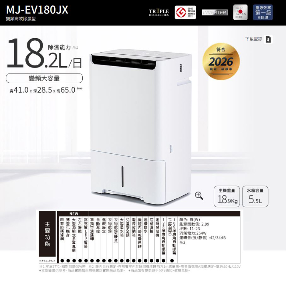 MITSUBISHI 三菱 變頻高效除濕型 MJ-EV180JX-TW, , large