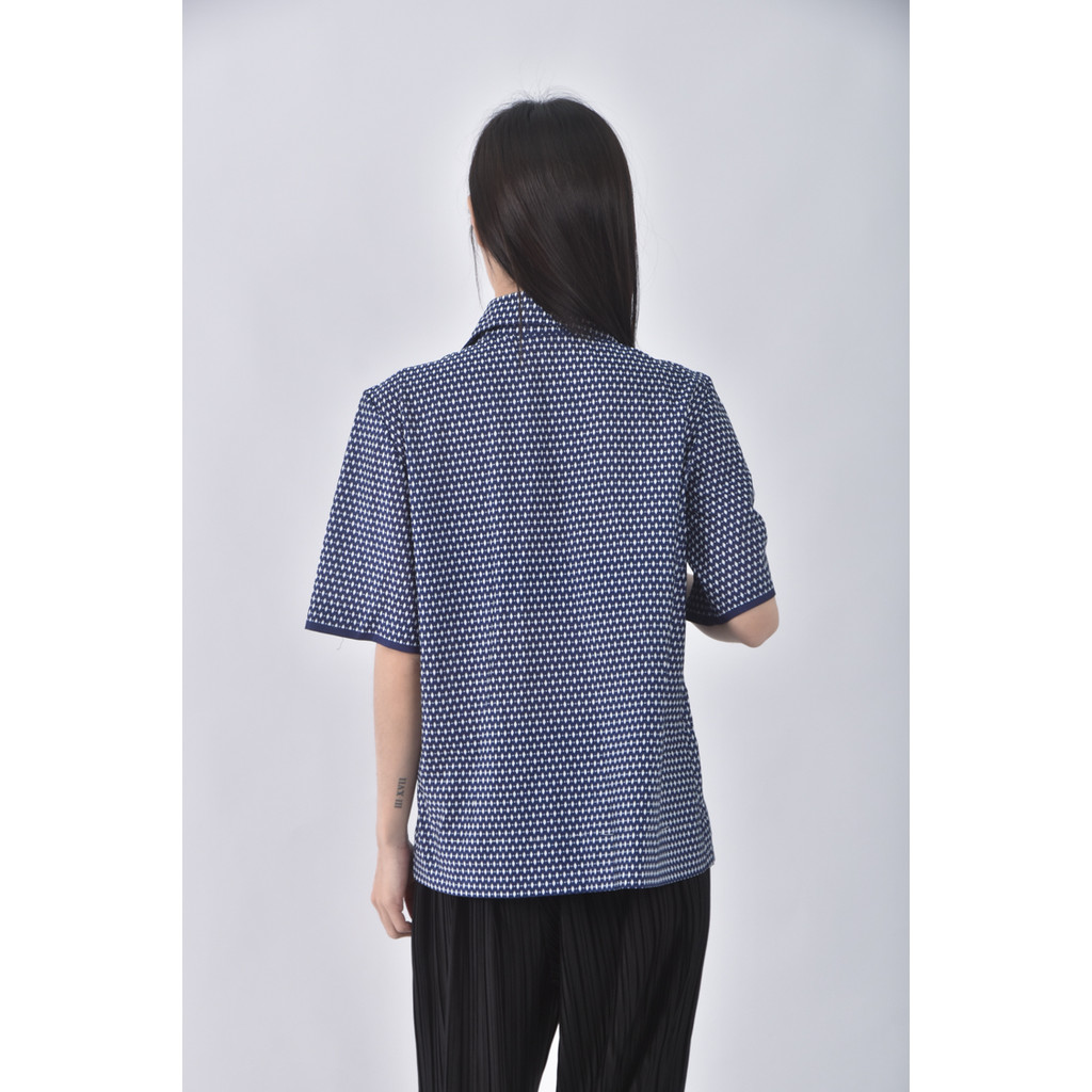 (M) lady s fashion菱格藍色短袖上衣二手衣, , large