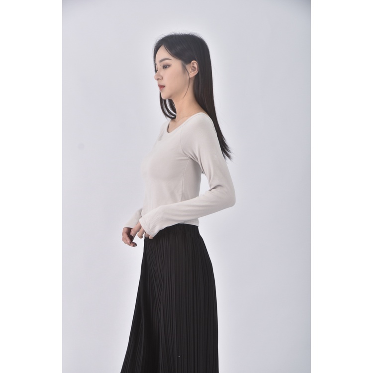 (S) xiao yan jia韓牌修身短版圓領杏色長袖上衣二手衣, , large