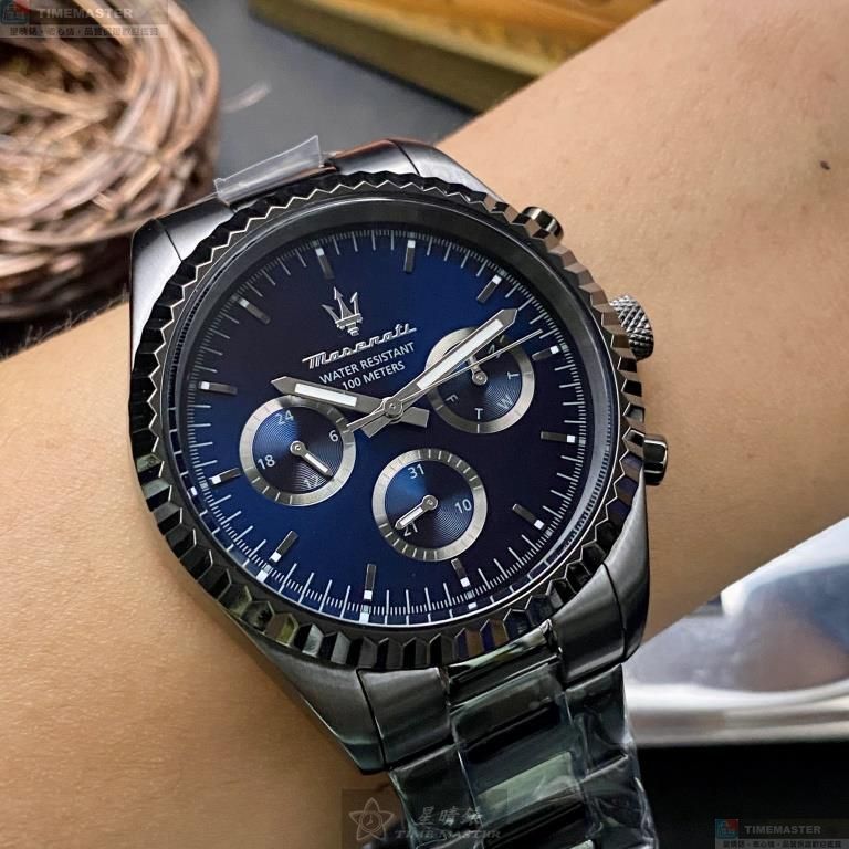[星晴錶業]MASERATI手錶,42mm,R8853100019寶藍色錶面槍灰色錶殼黑灰色精鋼錶帶款, , large