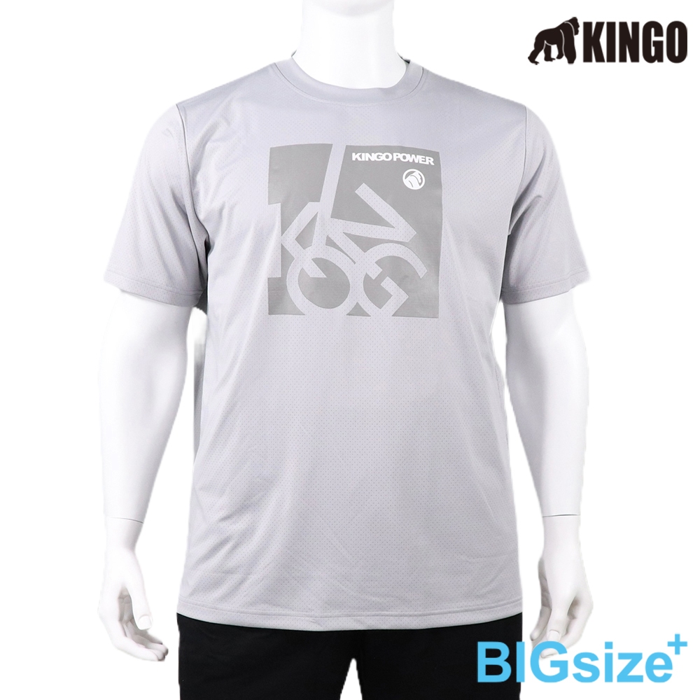 KINGO-大尺碼-男款 排汗 圓領T-淺灰-413624, , large