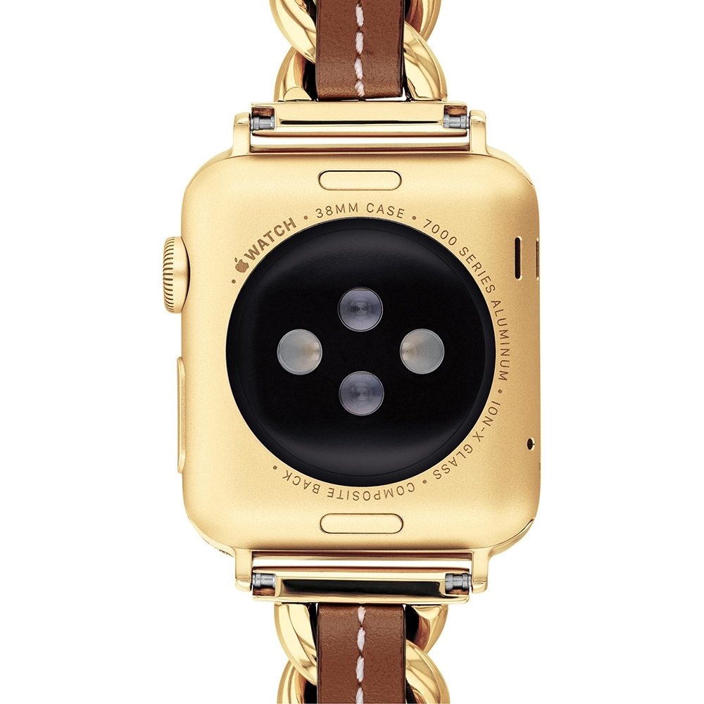 COACH Apple Watch 錶帶 38/41mm 適用 鍊帶結合皮錶帶- 金x咖(不含手錶), , large