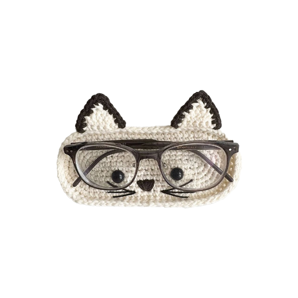 【上手家居】呆萌動物眼鏡盤編織材料包 小貓(鉤針材料包/diy材料包/毛線編織/鉤織材料包), , large