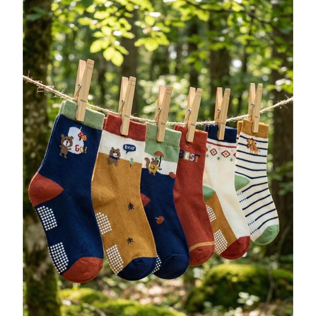 凱美棉業｜8雙組 純棉止滑童襪 童趣森林款 動物童襪 卡通童襪 可愛襪 男童女童襪 17-21cm, , large