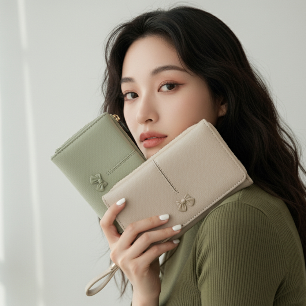 Ribboné 柔霧翻蓋零錢長夾-橘褐色  女夾 人氣女用皮夾 情人節禮物, , large