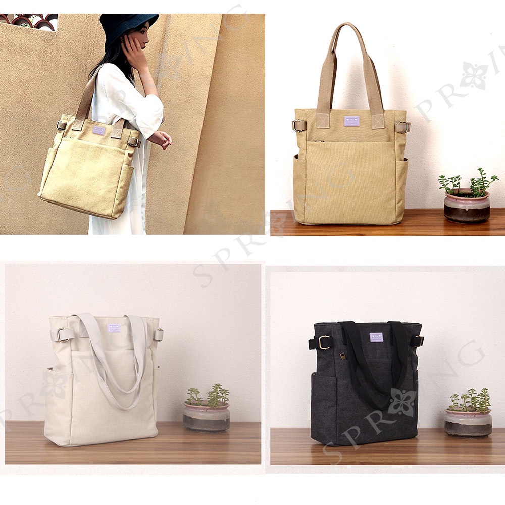SPRING-日式簡約帆布袋 復古帆布肩背包 帆布側背包 A4可放手提肩背豎款帆布包-多色, , large