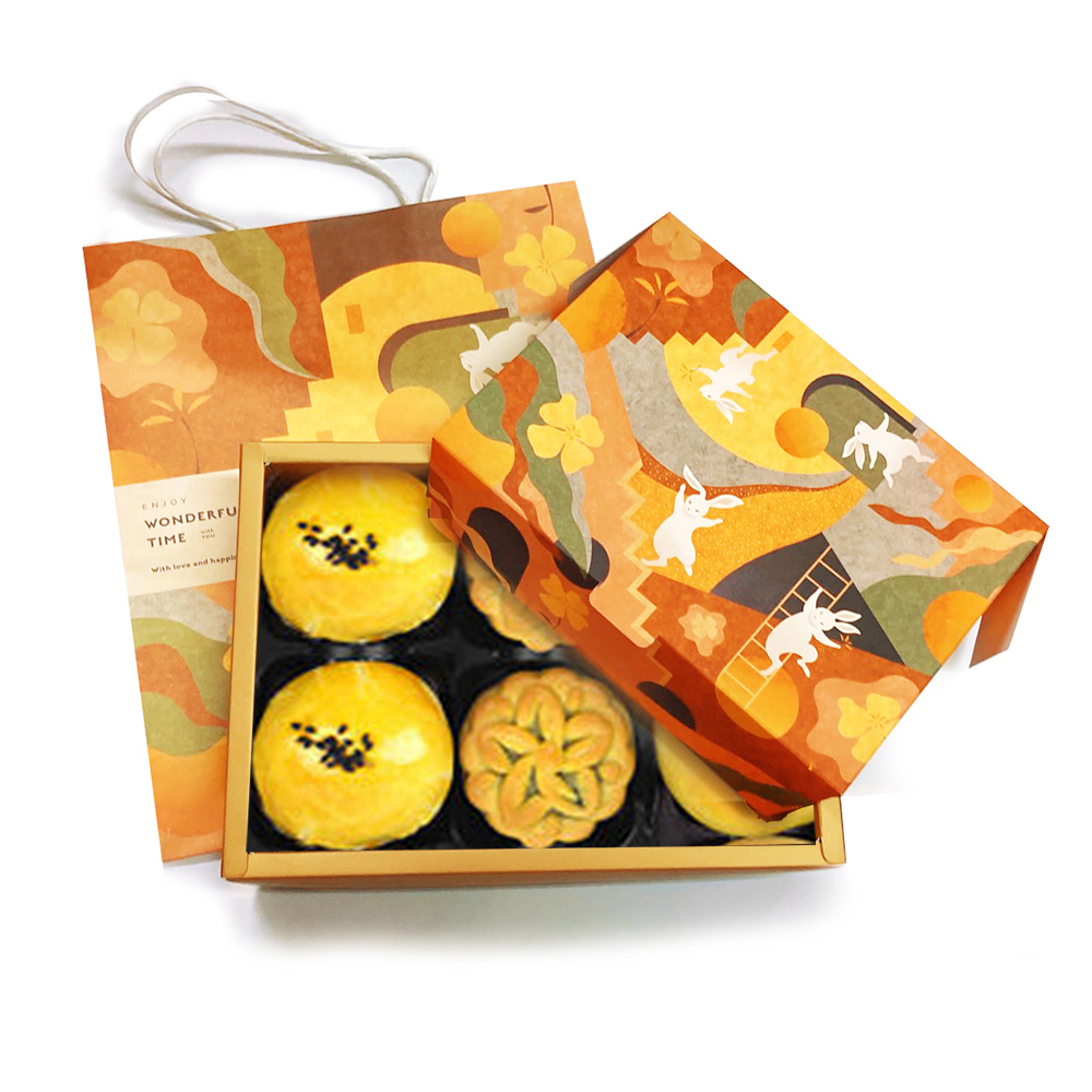 [USC]Mid-Autumn Ming Xin Autumn Colors and Moonlight 6-piece gift box and bag set (mung bean cake + egg yolk cake - black bean paste + Cantonese style small moon cake)