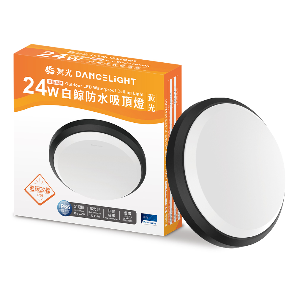 DanceLight舞光 2入組 2-4坪 24W白鯨LED吸頂燈 抗UV 一體式快裝 IP66防塵防水 貴族黑 (黃光), , large