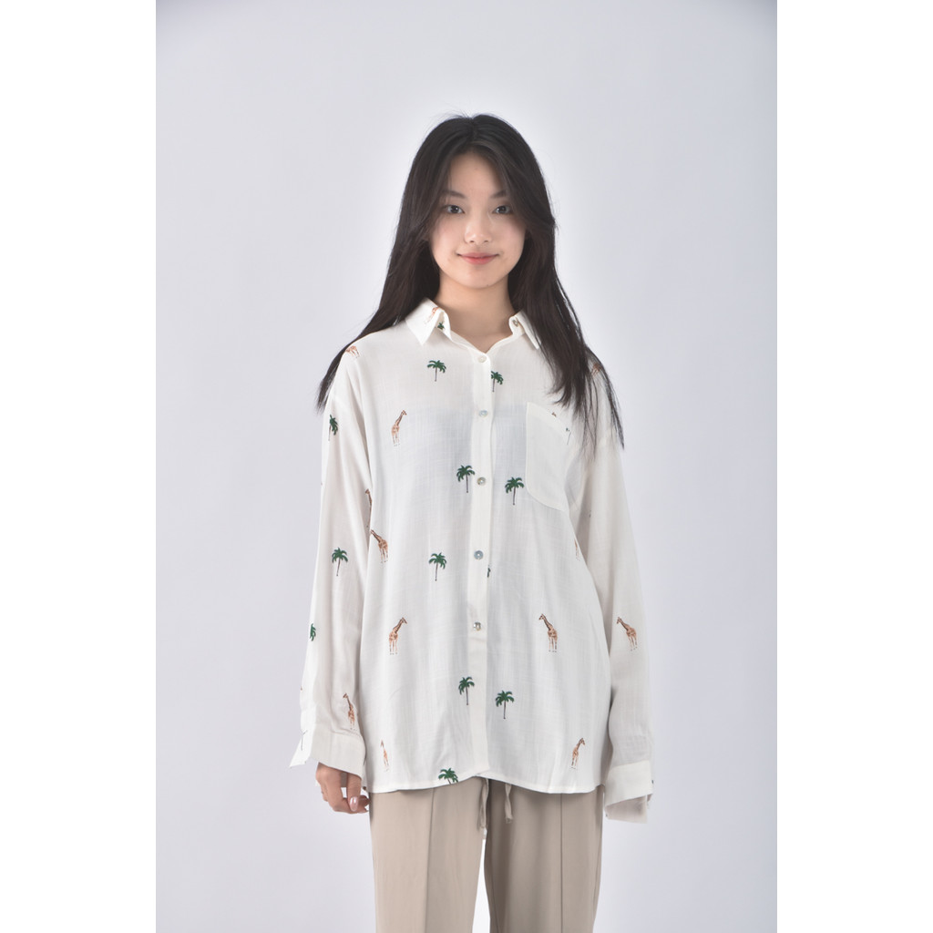 (XL) j deluxe亞麻圖案白色長袖上衣二手衣, , large