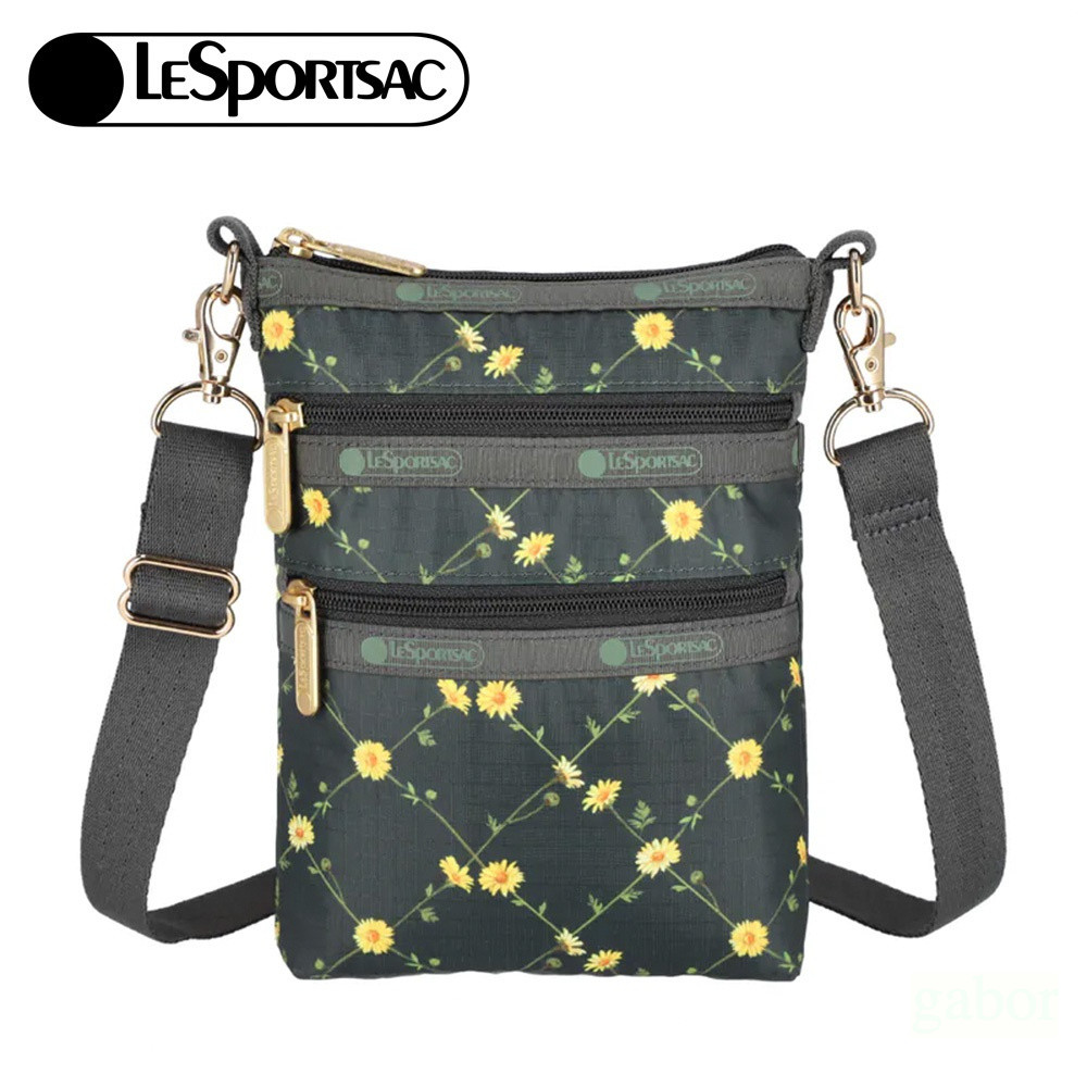 LeSportsac 3 Zip Crossbody 三層拉鍊斜背包 手機包 送禮-綠野雛菊, , large