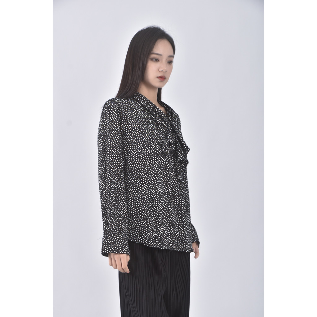 (M) funny powder韓牌質感綁帶黑色長袖上衣二手衣, , large