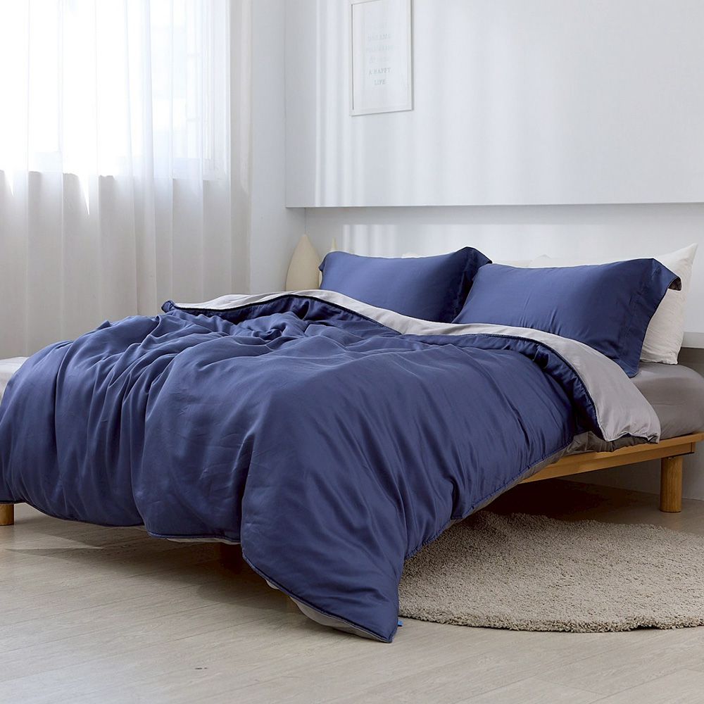 [A-nice] 台灣製 60支天絲 鋪棉兩用被組(雙人/加大 100%萊賽爾 素色撞色設計), , large