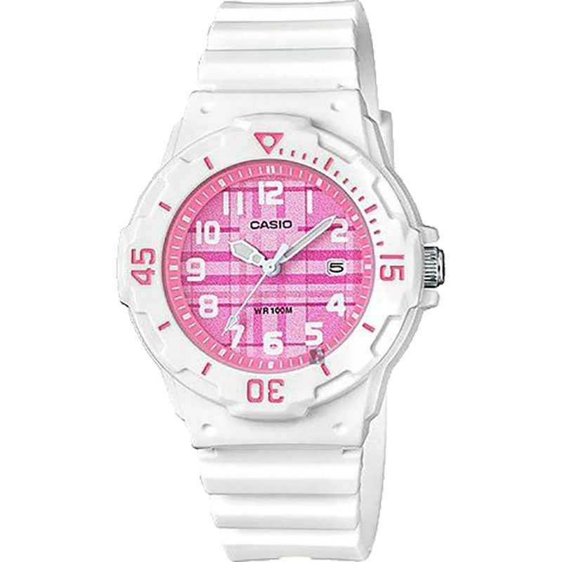 CASIO 卡西歐 格紋迷你女錶-粉x白 LRW-200H-4C