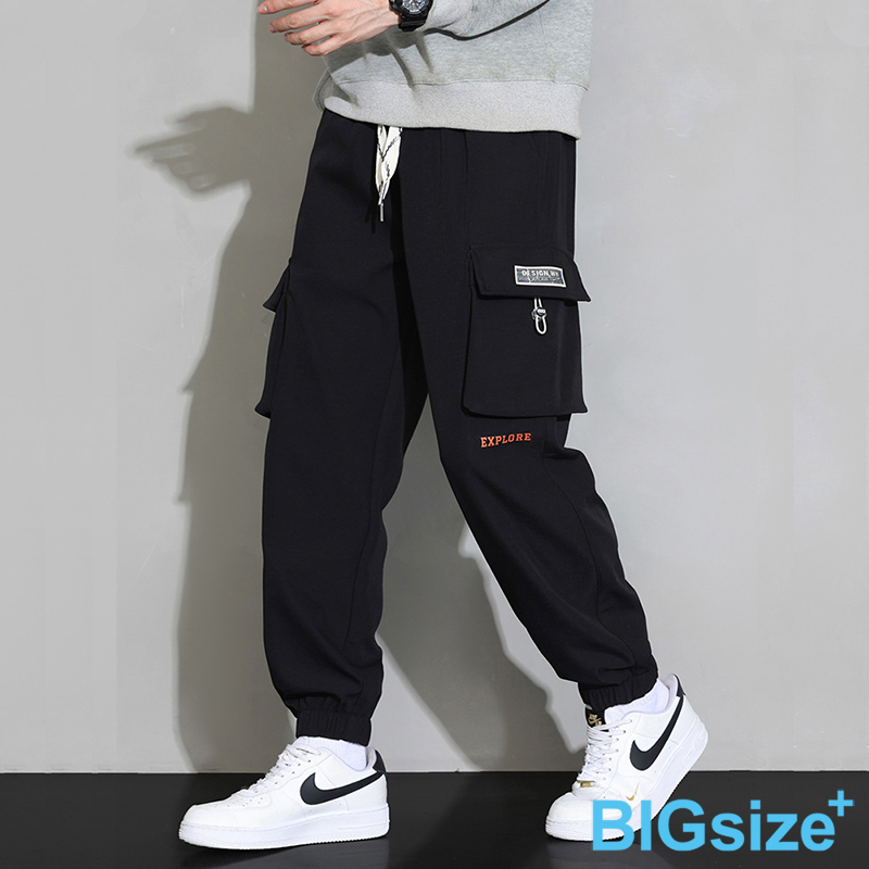 大尺碼-日系潮流工裝褲-黑/灰-0204170, , large