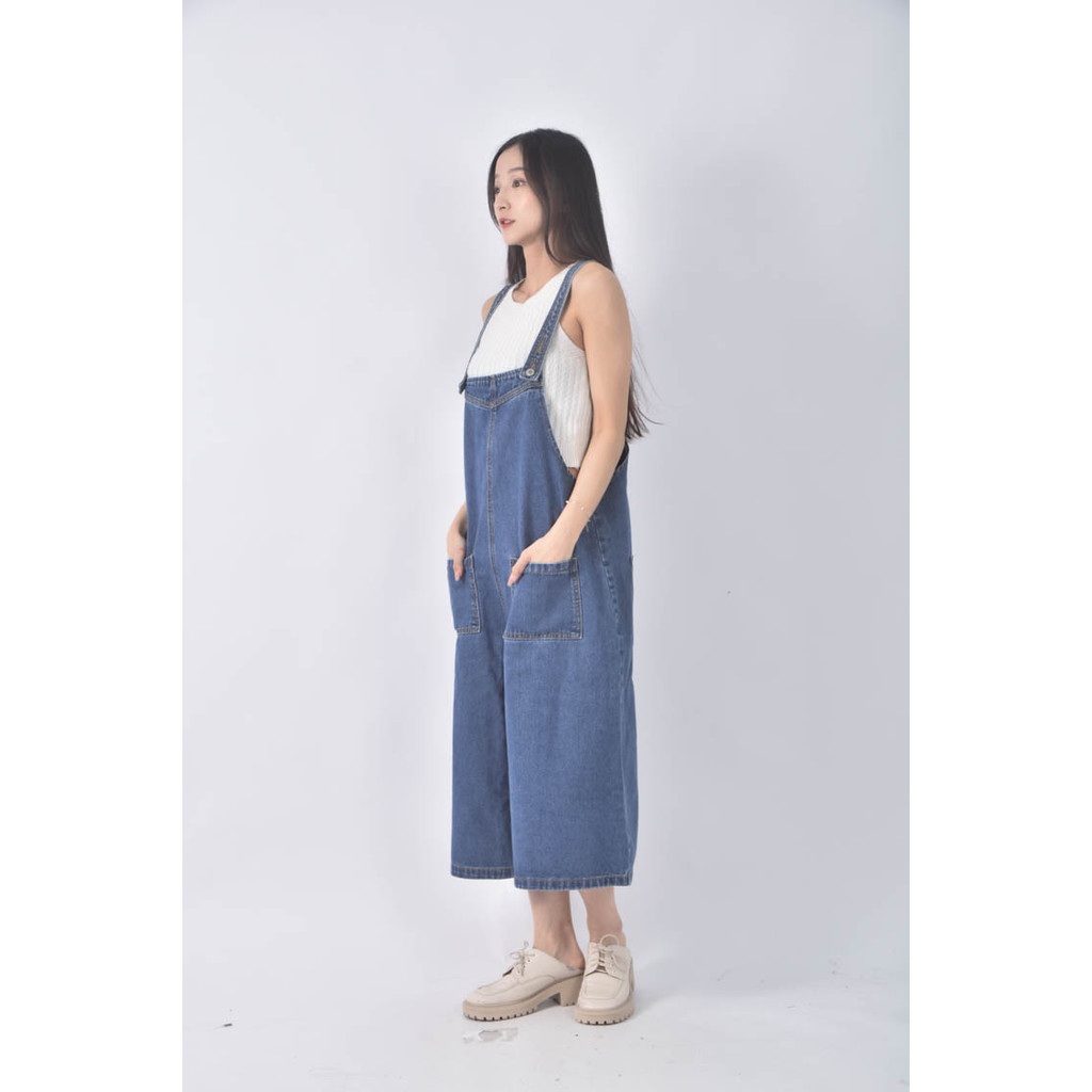 (4XL（含）以上) denim supply高腰吊帶寬鬆藍色長褲二手衣, , large