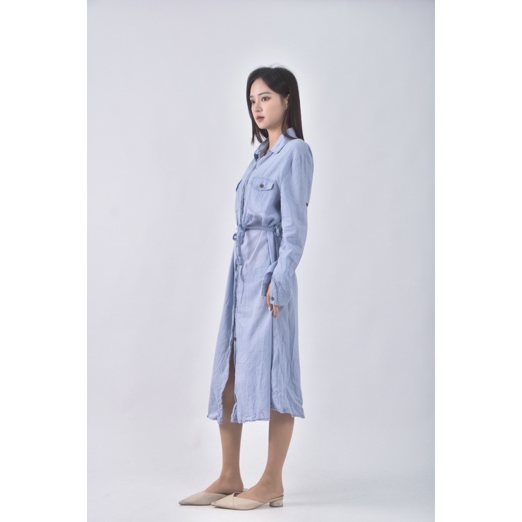 (S) 質感丹寧牛仔排扣藍色洋裝二手衣, , large