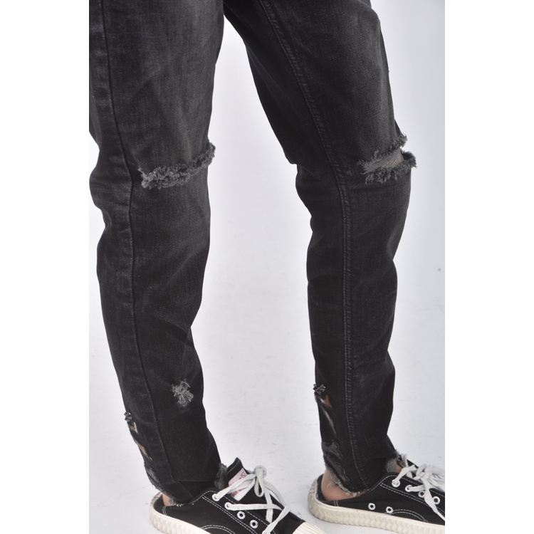 (XL) player丹寧牛仔質感棉質黑色長褲二手衣, , large