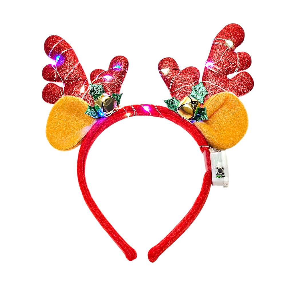 摩達客-聖誕蔥粉鹿角髮箍+LED燈彩光-耶誕派對交換禮物, , large