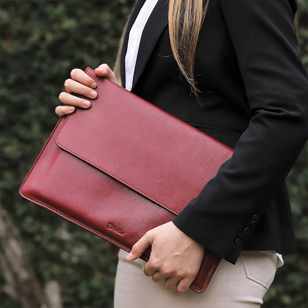 【Del Sur】阿根廷頭層牛皮純手工植鞣天然皮革電腦包-13.3橫式-楓葉紅, , large