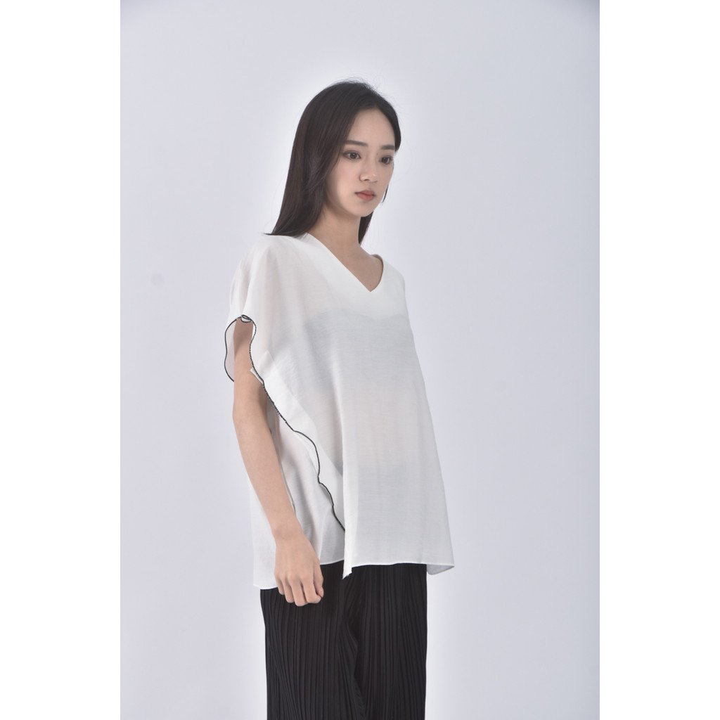 (L) j blanc韓牌質感V領白色短袖上衣二手衣, , large