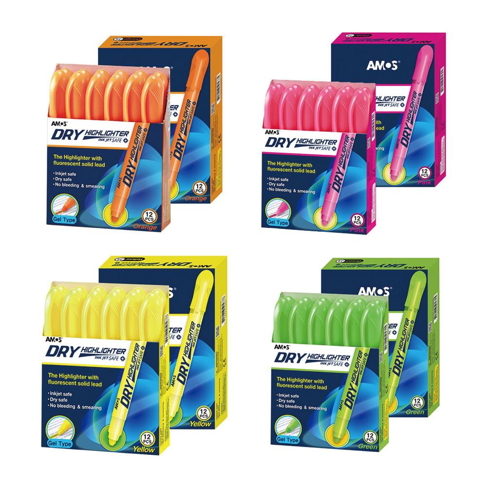 【韓國AMOS】果凍螢光筆 橘/粉/黃/綠色 單色12支一盒, , large