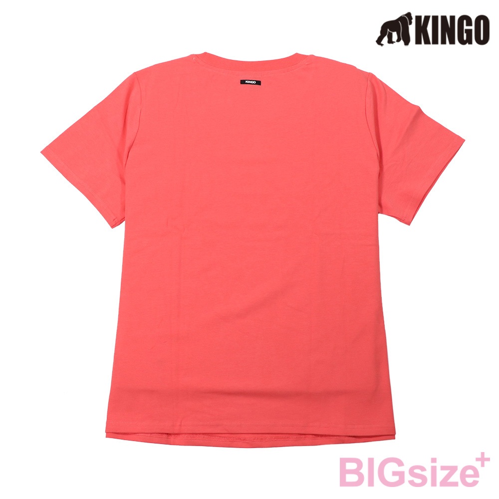 KINGO-大尺碼-女款 圓領T恤-橘-414116, , large