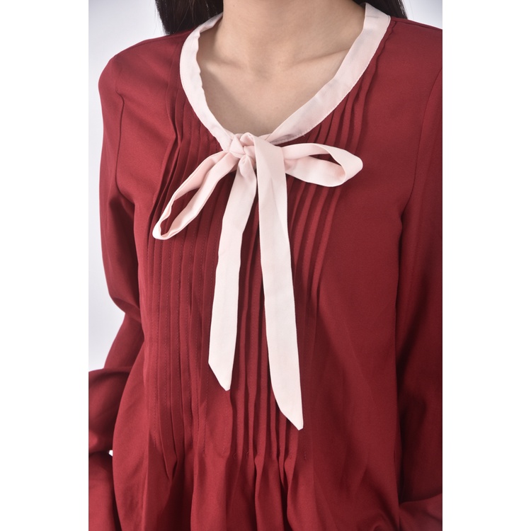 (S) 南島風質感跳色領口紅色長袖上衣二手衣, , large