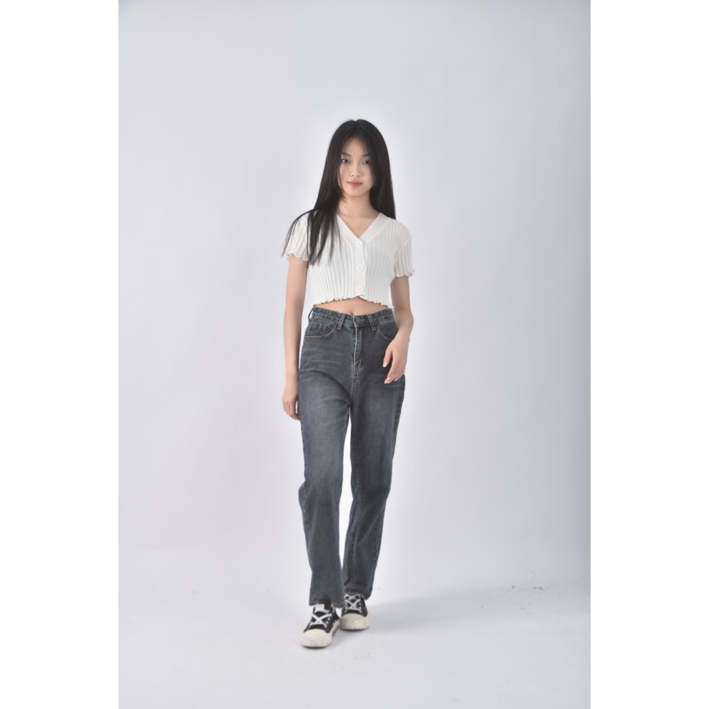 (S) 【里唯私服】jfu高腰質感直筒黑色長褲二手衣