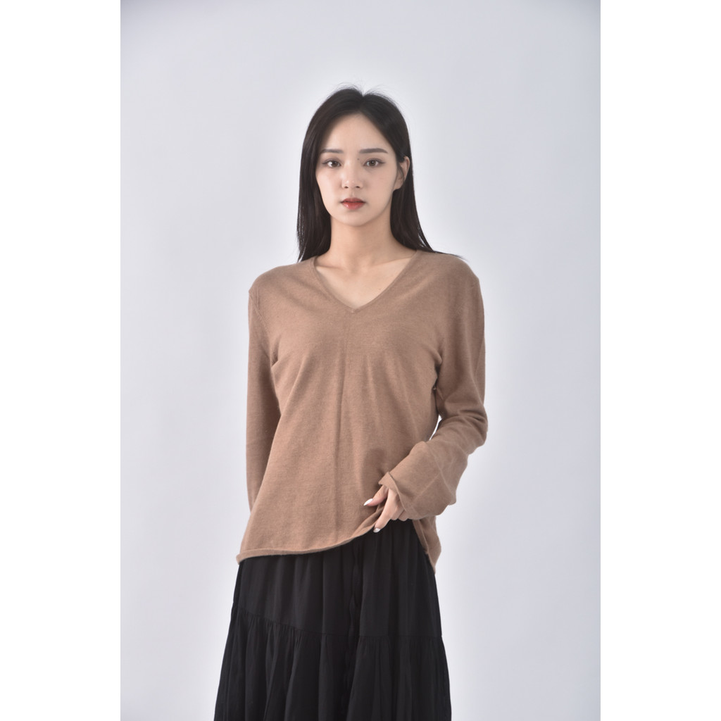 (S) giordano ladies質感羊毛V領棕色長袖上衣二手衣, , large