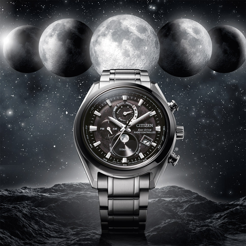 CITIZEN 星辰 月相 超級鈦 光動能電波萬年曆手錶 BY1018-80E, , large