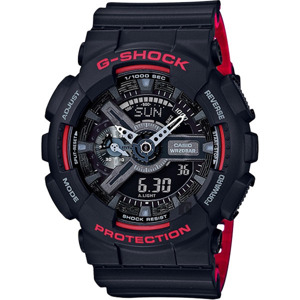 CASIO 卡西歐 G-SHOCK 人氣經典紅黑雙顯手錶 GA-110HR-1ADR, , large