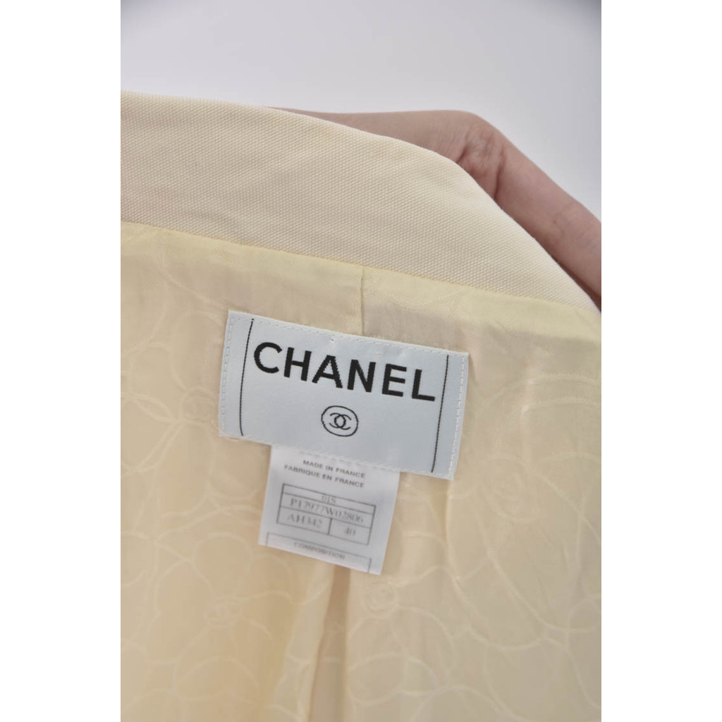 (S) chanel小香風西裝假口袋杏色外套二手衣, , large