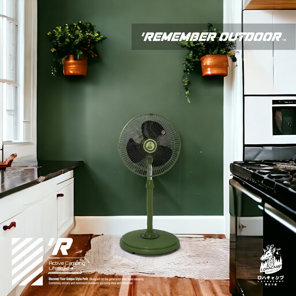 【樂活不露】12吋風格立扇【戰術綠】電風扇 靜音風扇 工業扇 三段風速 組裝式可拆卸, , large