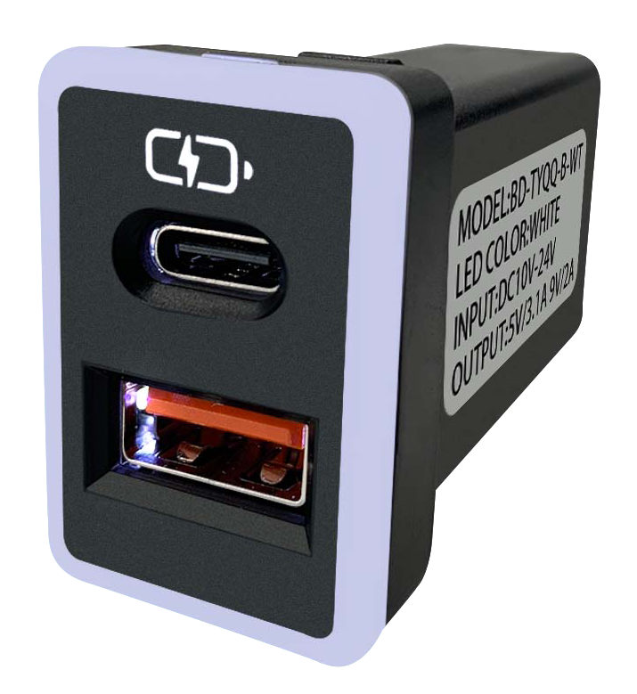 [CARSTER]豐田TOYOTA 中型款變色燈車充｜TYPE-C+USB 雙孔｜預留孔3.0快充「附翹棒」, , large