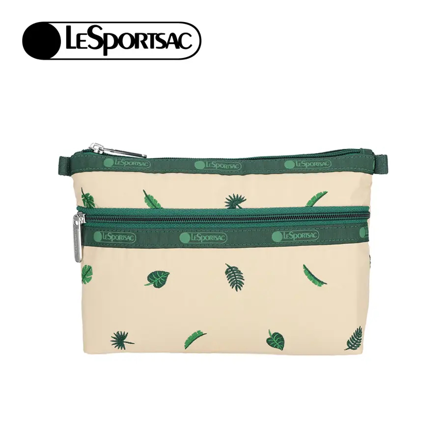 Lesportsac Cosmetic Clutch 雙層拉鍊化妝包 / 綠色慢旅, , large