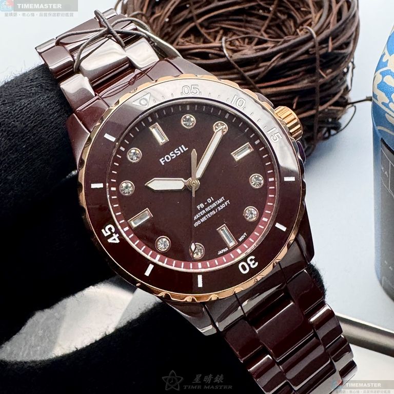 [星晴錶業]FOSSIL手錶,36mm,FS00134桃紅色錶面桃紅色錶殼桃紅色陶瓷錶帶款, , large