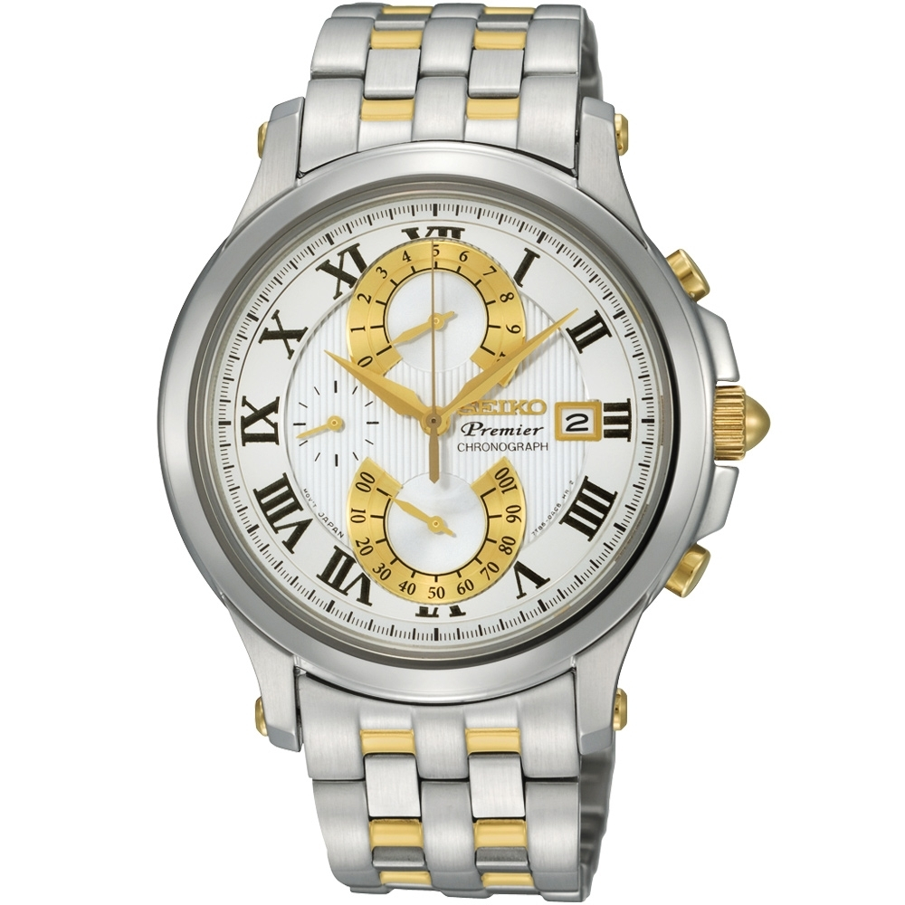 SEIKO 精工 Premier 雙逆跳計時手錶雙色/40mm 7T85-0AC0KS, , large
