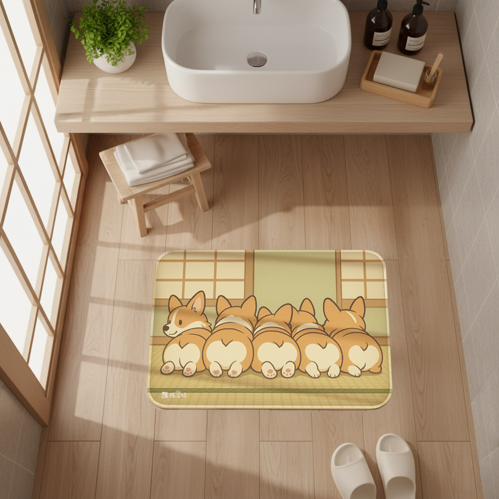【Monster】 Soft Diatomaceous Earth Absorbent Mat &ndash; Cute Dog Series (60x40cm) &ndash; Corgi Butt, , large