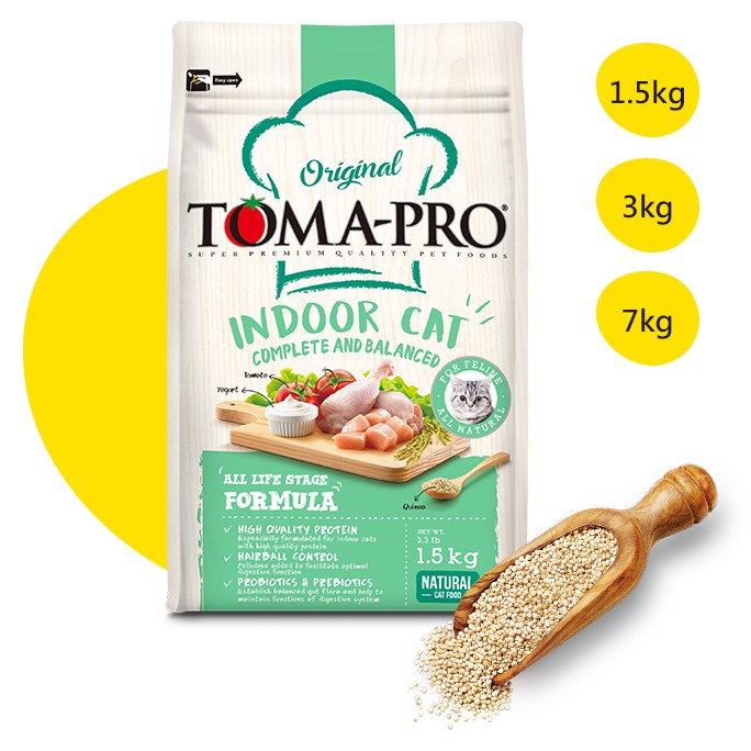 優格 Toma-Pro 室內貓 低活動量配方 貓飼料 雞肉+米 添加藜麥 貓糧 1.5kg, , large