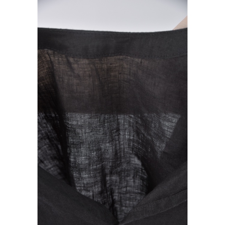 (F) 質感亞麻純亞麻黑色短袖上衣二手衣, , large