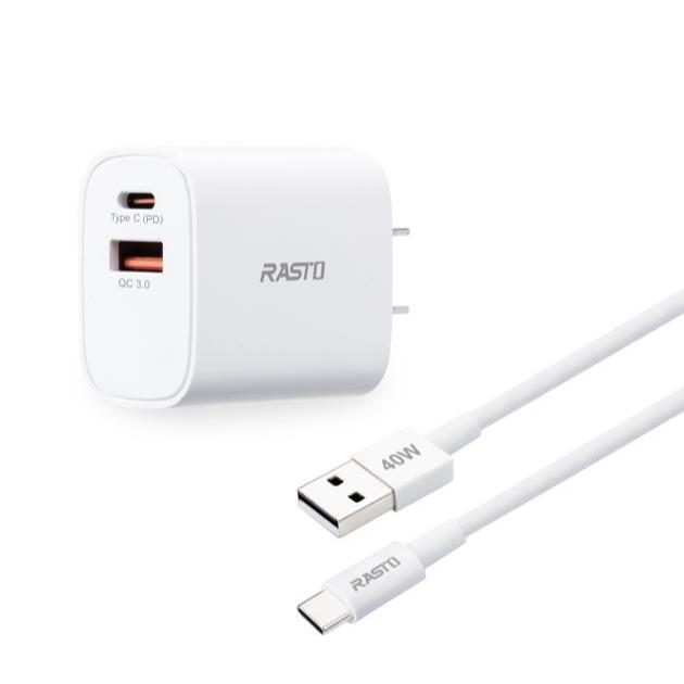 RASTO 20W PD+QC3.0智能充電器 + 40W A to C快充傳輸線組 小巧便攜 多重保護 快速充電, , large