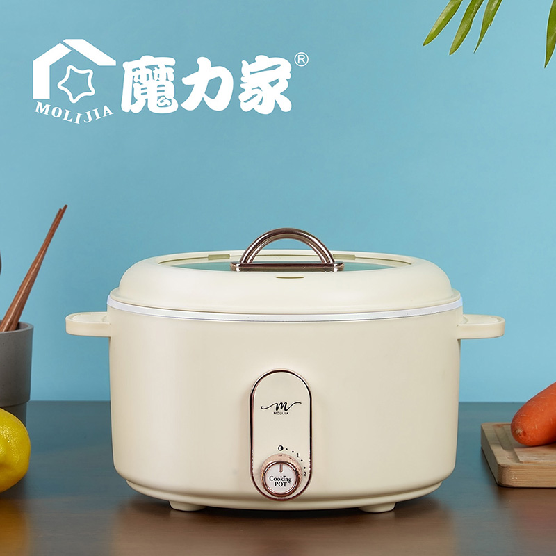 【MOLIJIA 魔力家】3L-M25 多功能美食料理不沾快煮電火電湯鍋-玫瑰白, , large