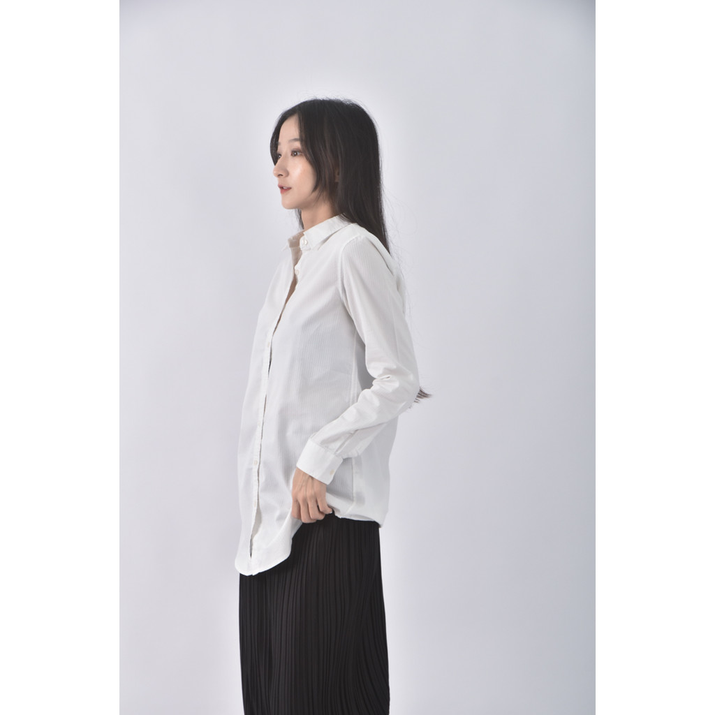 (M) uniqlo棉質素面白色襯衫上衣二手衣, , large