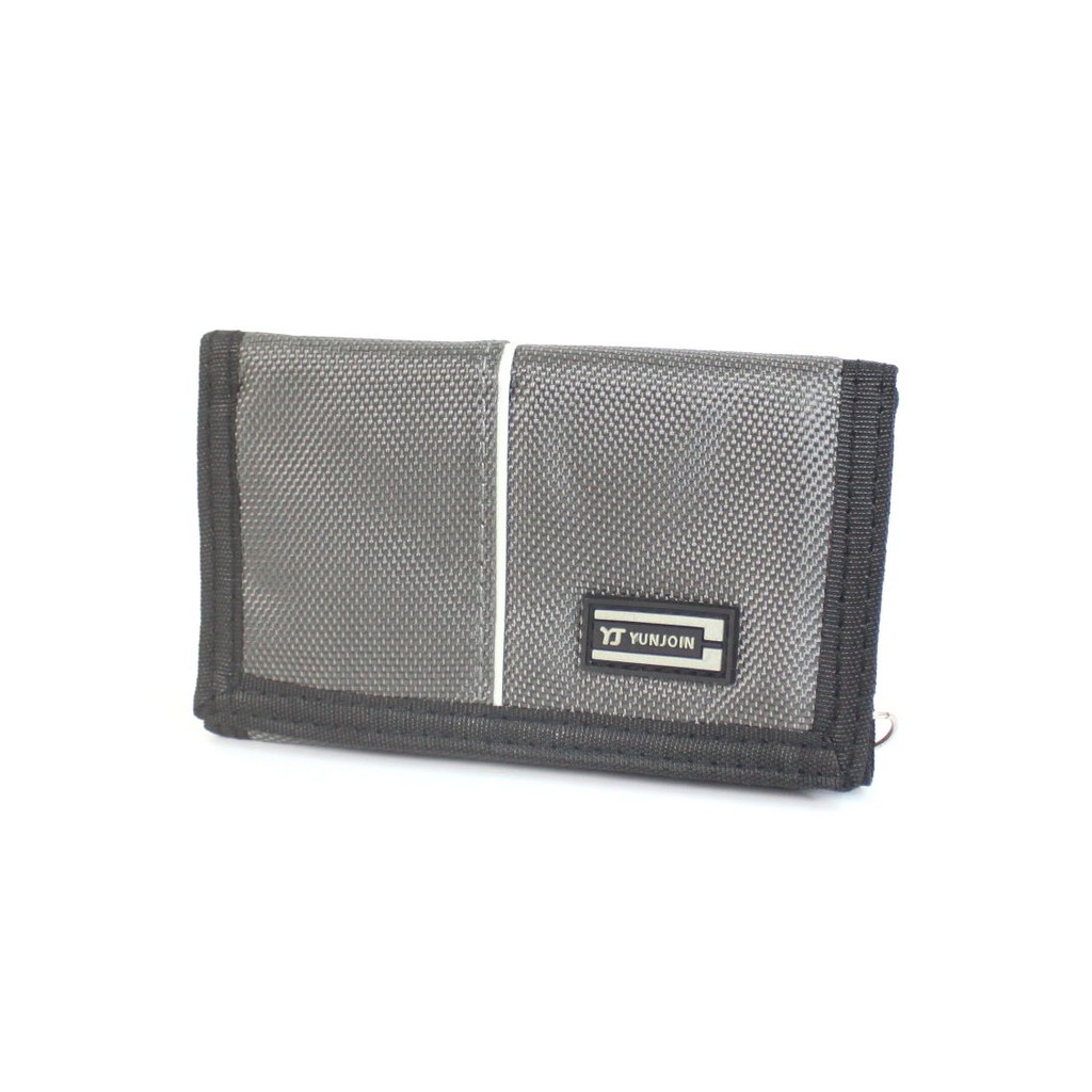 【YUN JOIN】對稱三摺短夾-黑色 尼龍夾 潮流 扣環 金屬鍊 防盜, , large