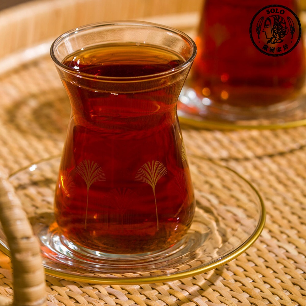 【SOLO Vintage】LCW Home 130ml Golden Palm Glass Tea Cups Set Made in Turkey, , large