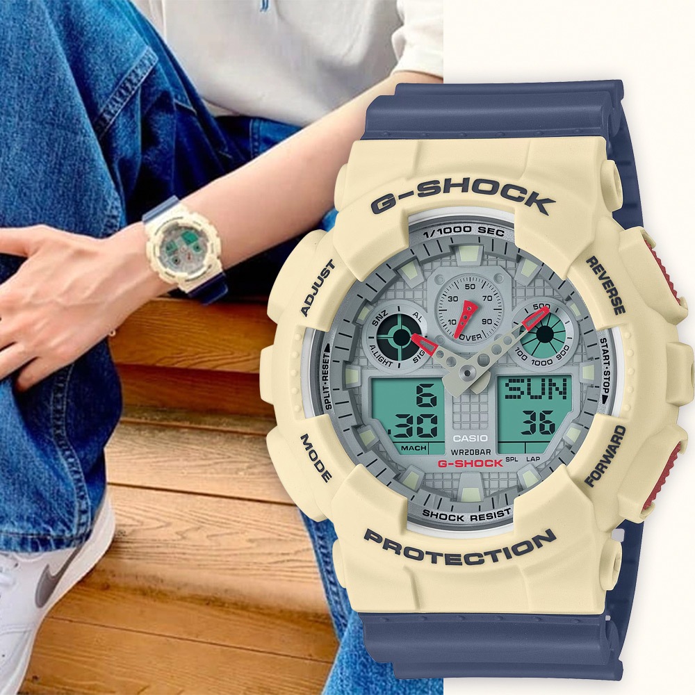 CASIO 卡西歐 G-SHOCK 復古色彩雙顯手錶 GA-100PC-7A2, , large