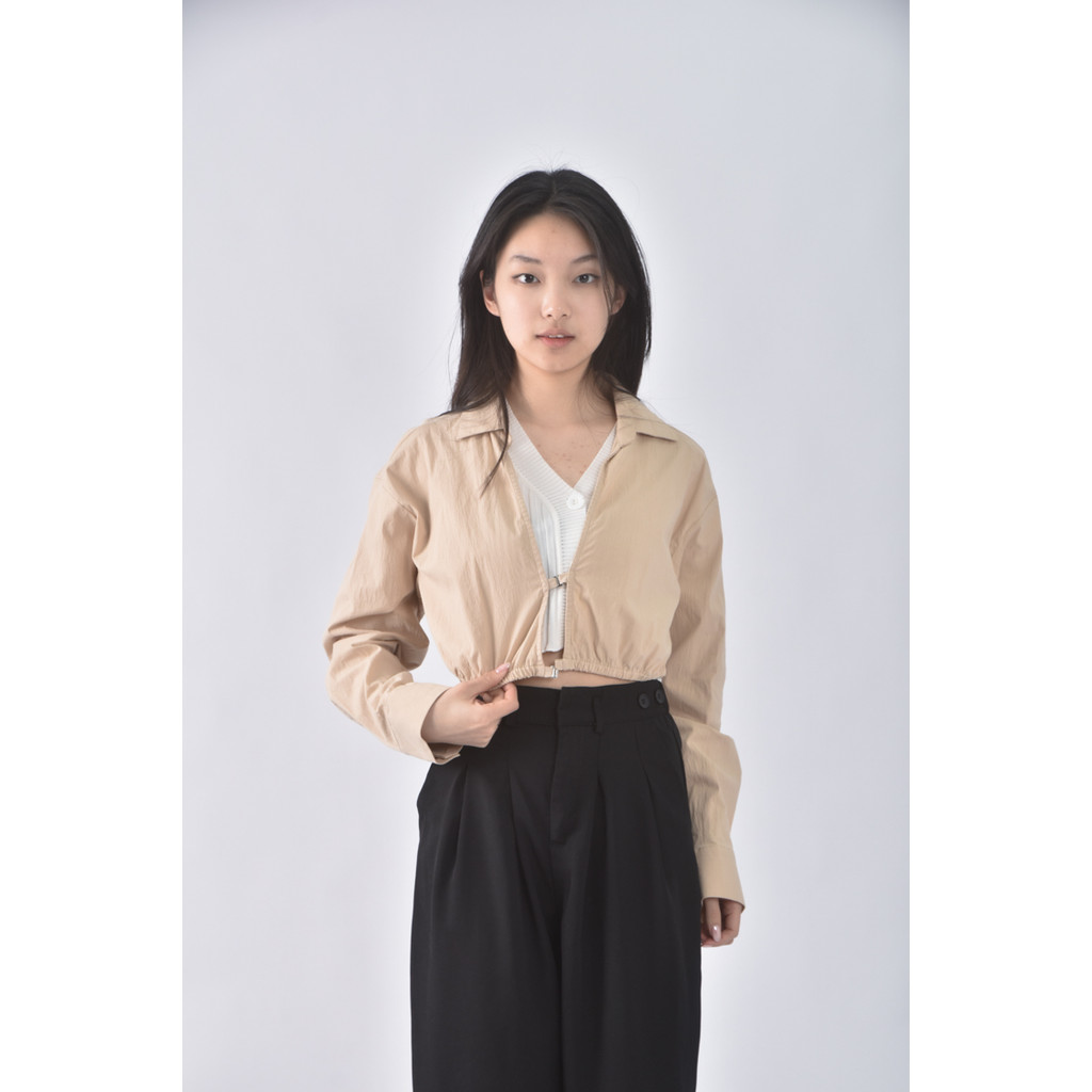 (M) zara質感棉質露背杏色罩衫二手衣, , large