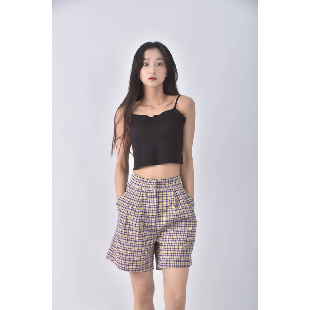 (F) amail高腰格紋紫色短褲二手衣, , large